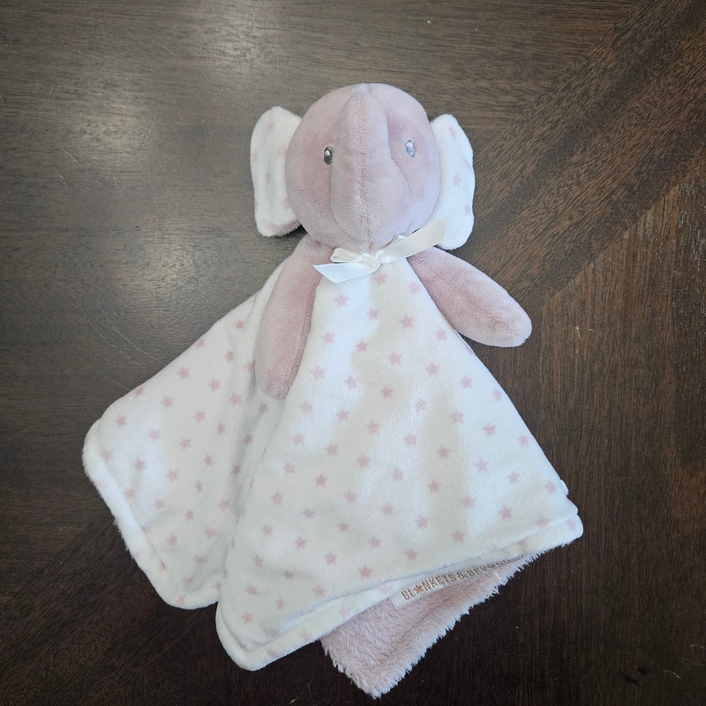 Blankets & Beyond Elephant Security Blanket Pink White Star Plush Lovey Infant